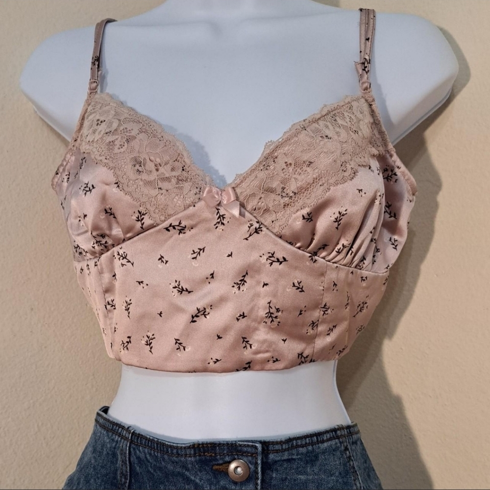 Gorgeous Silk Laced Soft Pink Floral Crop Top